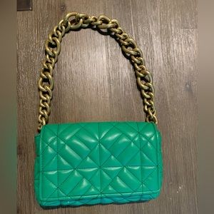 Zara Green Quilted Chain Bag